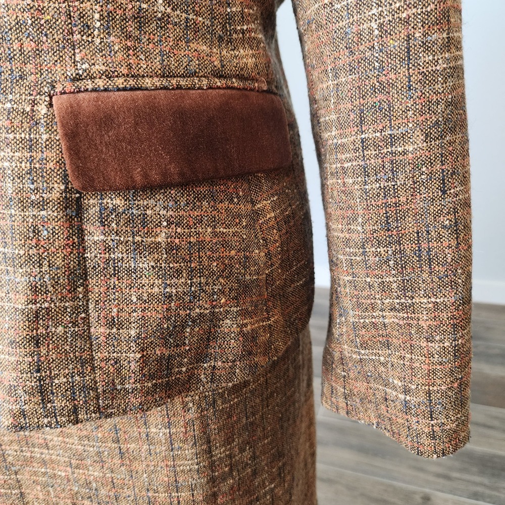 Le Suit 2pc Tweed Skirt Suit Set Women 14 Brown Rust Velvet Business Office Work - Picture 5 of 16